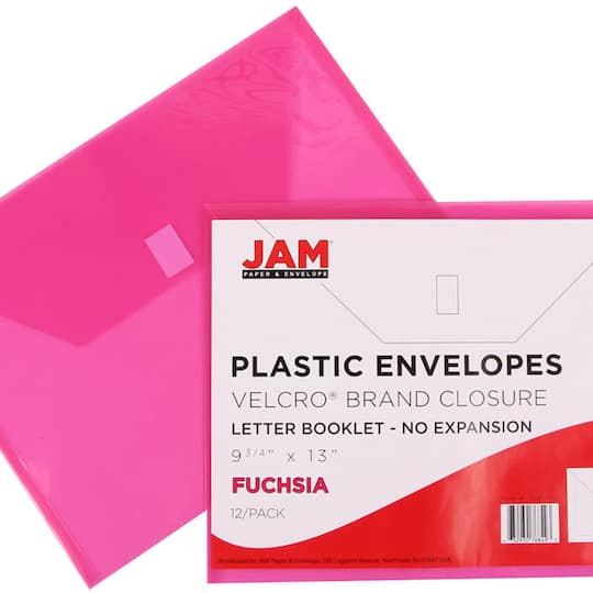 JAM Paper Booklet Plastic Envelopes with Hook & Loop Closure